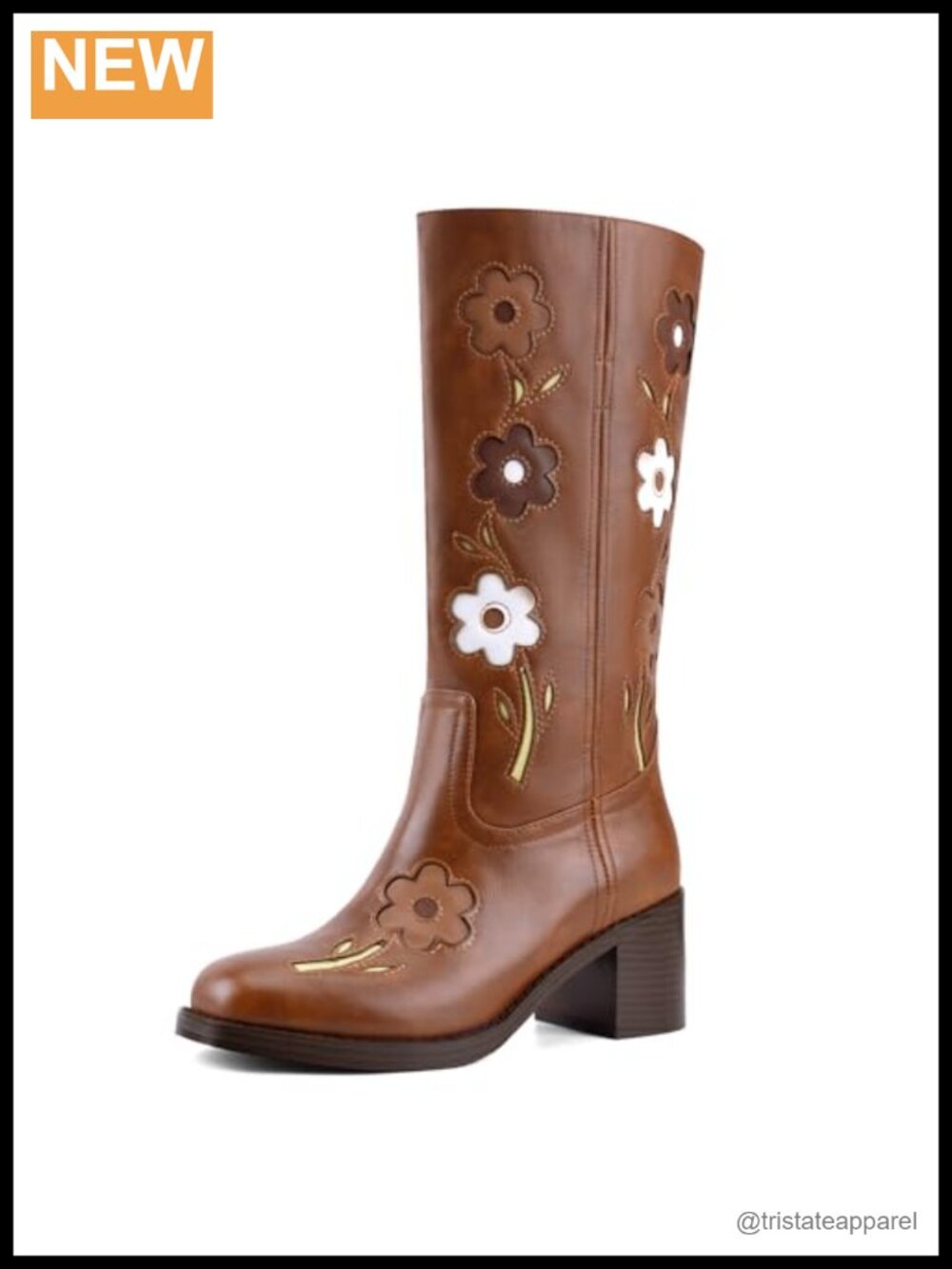 Women's Square Toe Chunky Block Heel Knee High Boots Faux Leather